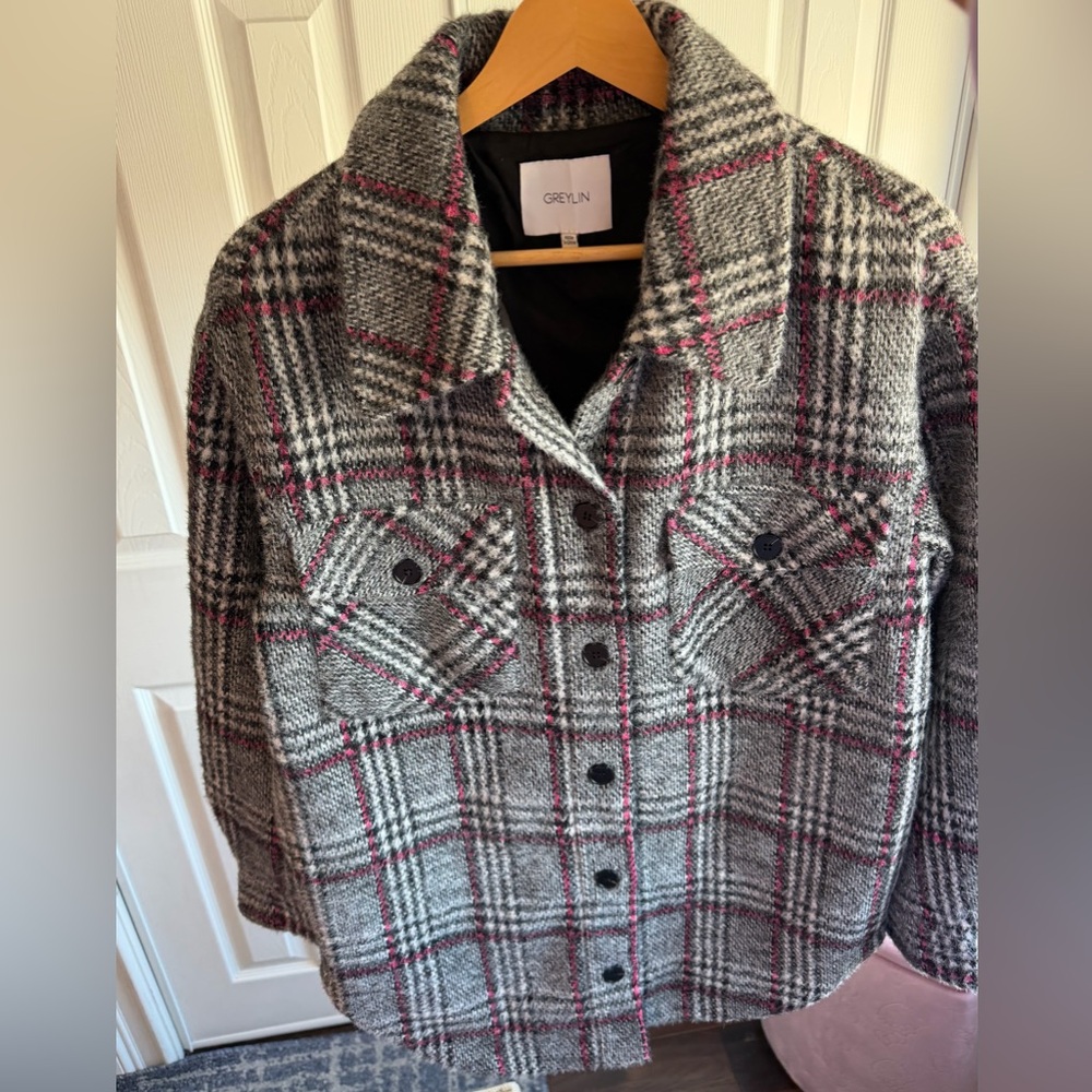 Greylin Anthropologie Knit Grey Jacket Women’s 
Up Fuzzy Boho Retro Size: S - Picture 10 of 12